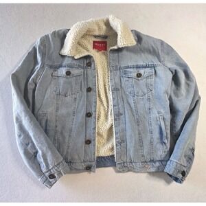 Size S- Guess Jean Light Blue White Fur Jacket